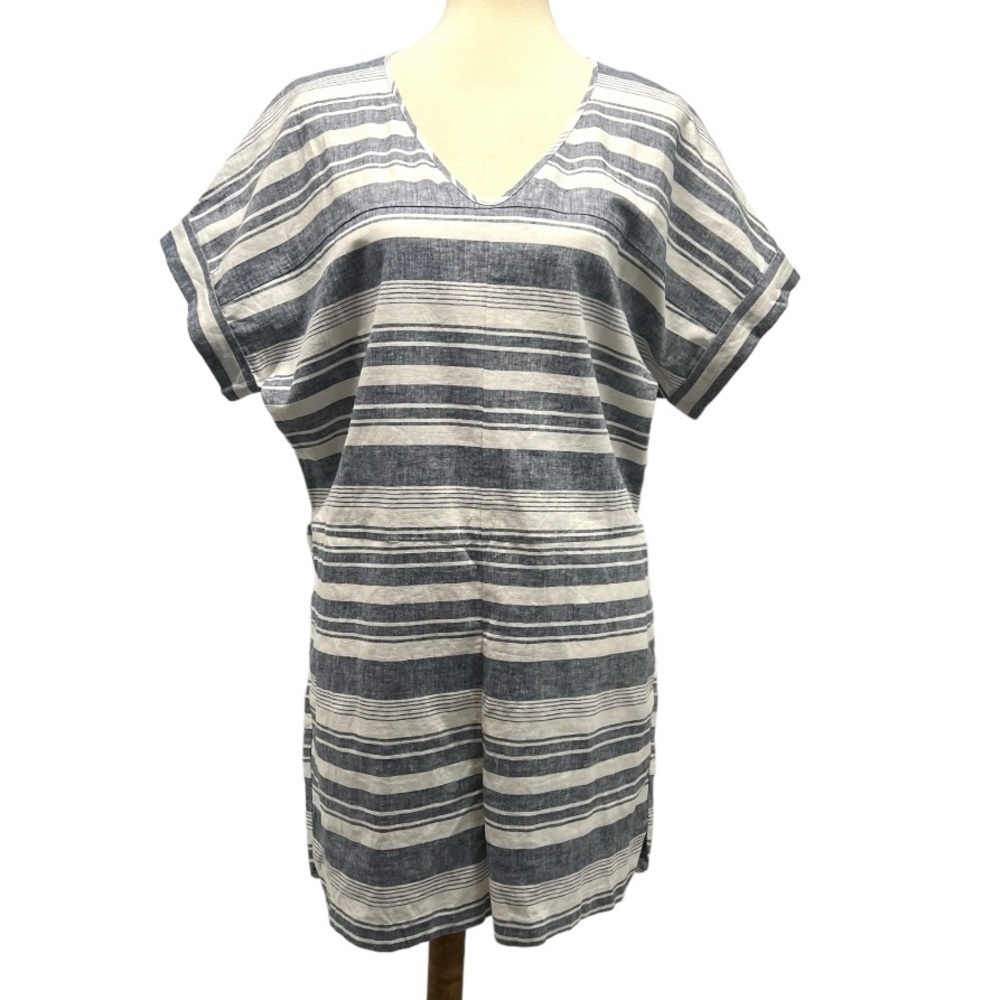 Madewell Perimeter Striped Linen Blend V Neck Casual Romper Women’s Large - Picture 5 of 15